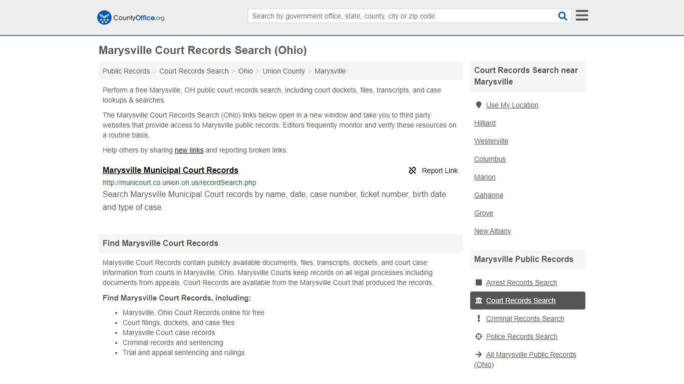 Marysville Court Records Search (Ohio) - County Office