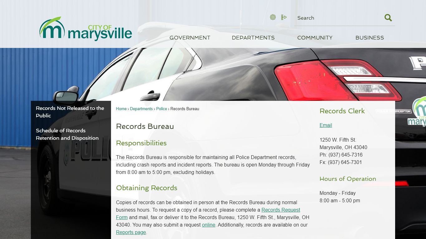 Records Bureau | Marysville, OH - Official Website